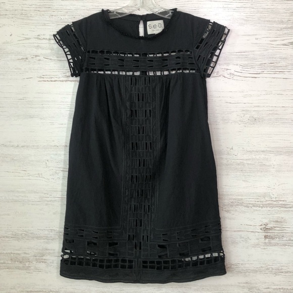 SEA NEW YORK Embroidered Cut Out Mini Shift Dress Black 0 - Picture 3 of 9